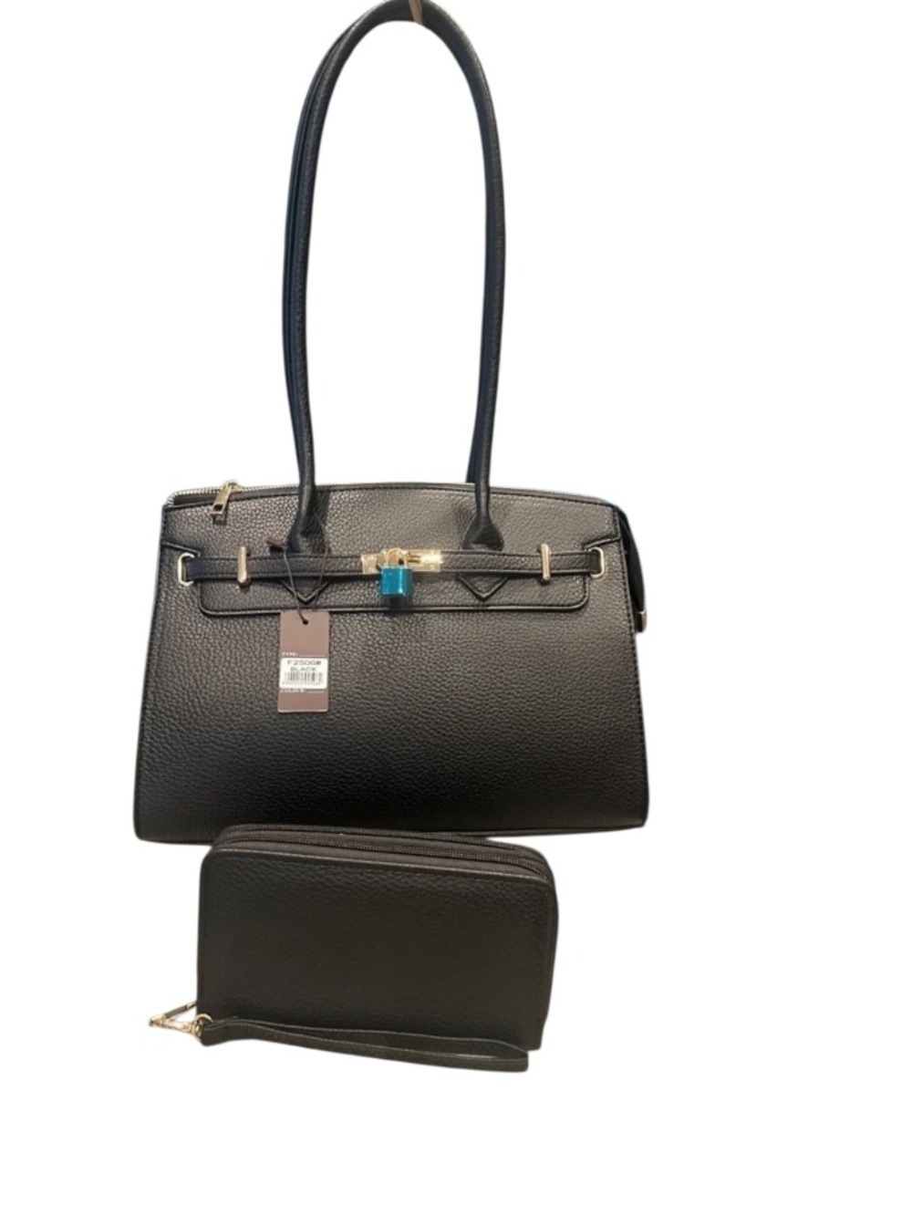 Elegant Black Pebbled Tote with Gold-Tone Lock